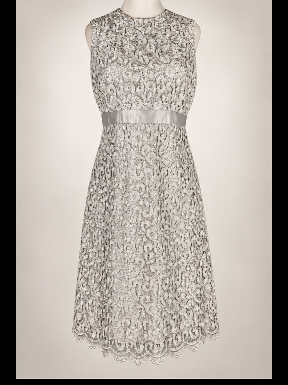 Vintage Jessica McClintock Silver Ivory Lace Cocktail Dress Made in USA 12